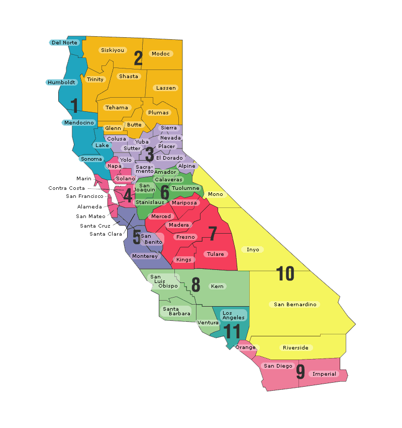 California map of 11 education regions